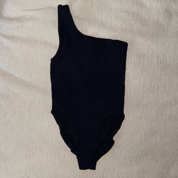 Hunza G Nancy Swimsuit Black One Shoulder Bikini Crinkle Noir Bodysuit Rare - Picture 3 of 16